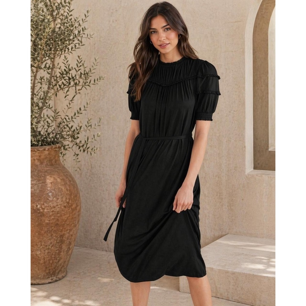 BODEN Women's Yoke Detail Jersey Midi Dress Black 20/22 Plus Ecovero D0528